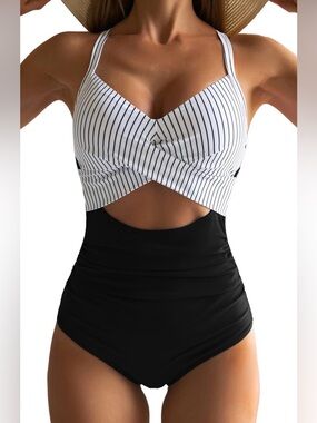 Eomenie Women's One Piece Swimsuits one Piece Medium black & white brand new